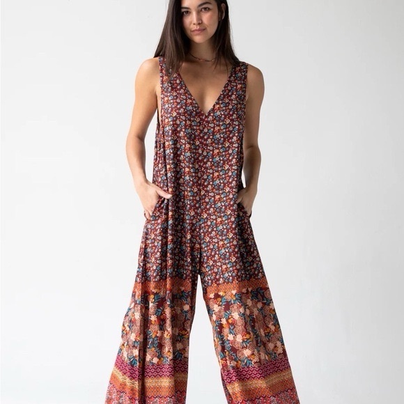 NEW NATURAL LIFE Floral Multicolor Jumpsuit L/XL - Picture 1 of 9